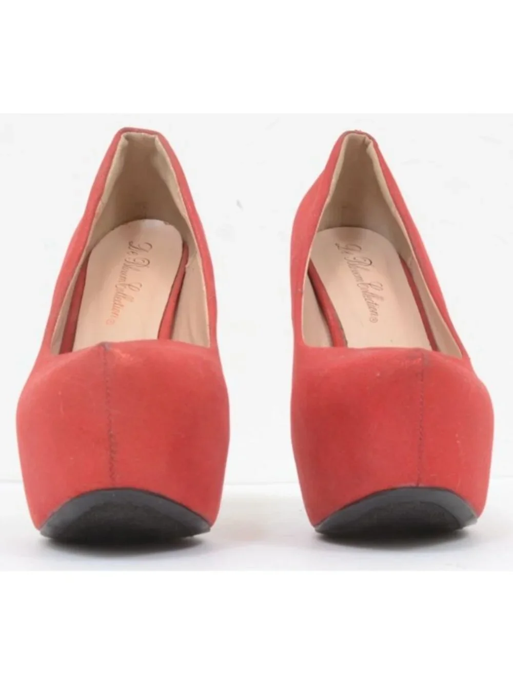 De Blossom Women's 8.5 Red Sparkle Almond Toe Platform Pumps Stiletto Heels